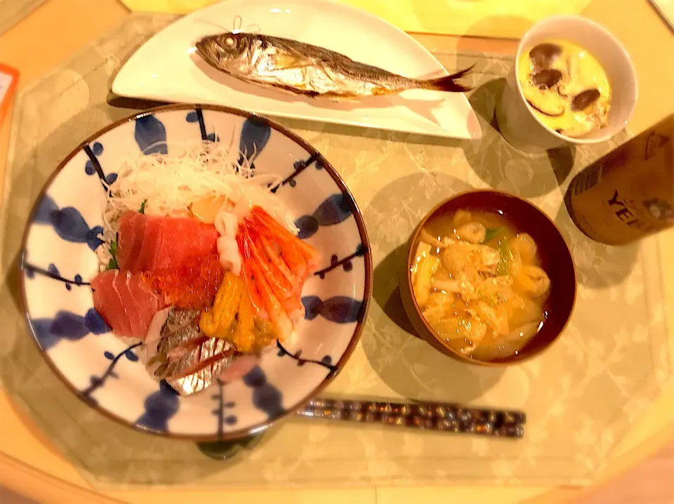 鯵の塩焼き、茶碗蒸し、海老の殻の味噌汁|髙橋 潤さん