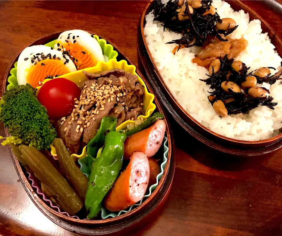 本日のお弁当🍱焼肉、シシトウとウインナー炒め、ふきのきんぴら、ブロッコリー🥦
  #息子弁当  #わっぱ弁当  #焼肉  #ふきの煮物  #ウインナー  #ブロッコリー🥦|Yukie  Toriseさん