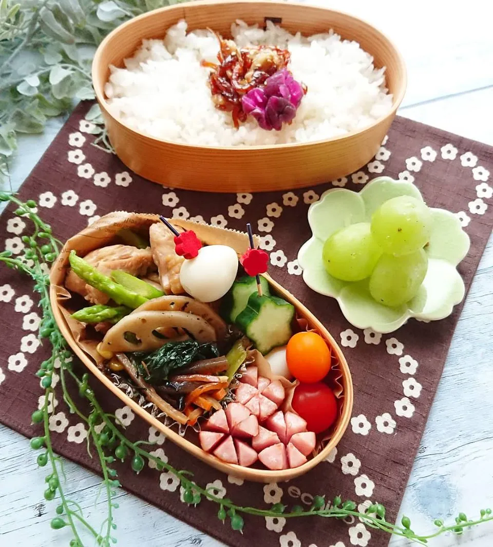 娘弁当☺️  鶏の甘辛煮  ひじきと野菜の炒め煮|e  satoさん