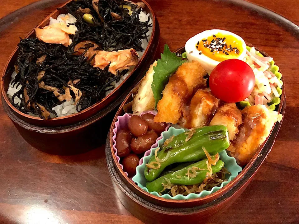 本日もお弁当🍱チキンチーズフライ🧀シシトウとちりめん炒め🥦シーザーサラダ🥗 #息子弁当  #わっぱ弁当  #チキンカツ  #チーズ 🧀 #シーザーサラダ  #セゾンファクトリーシーザードレッシング #札幌 #中島公園|Yukie  Toriseさん