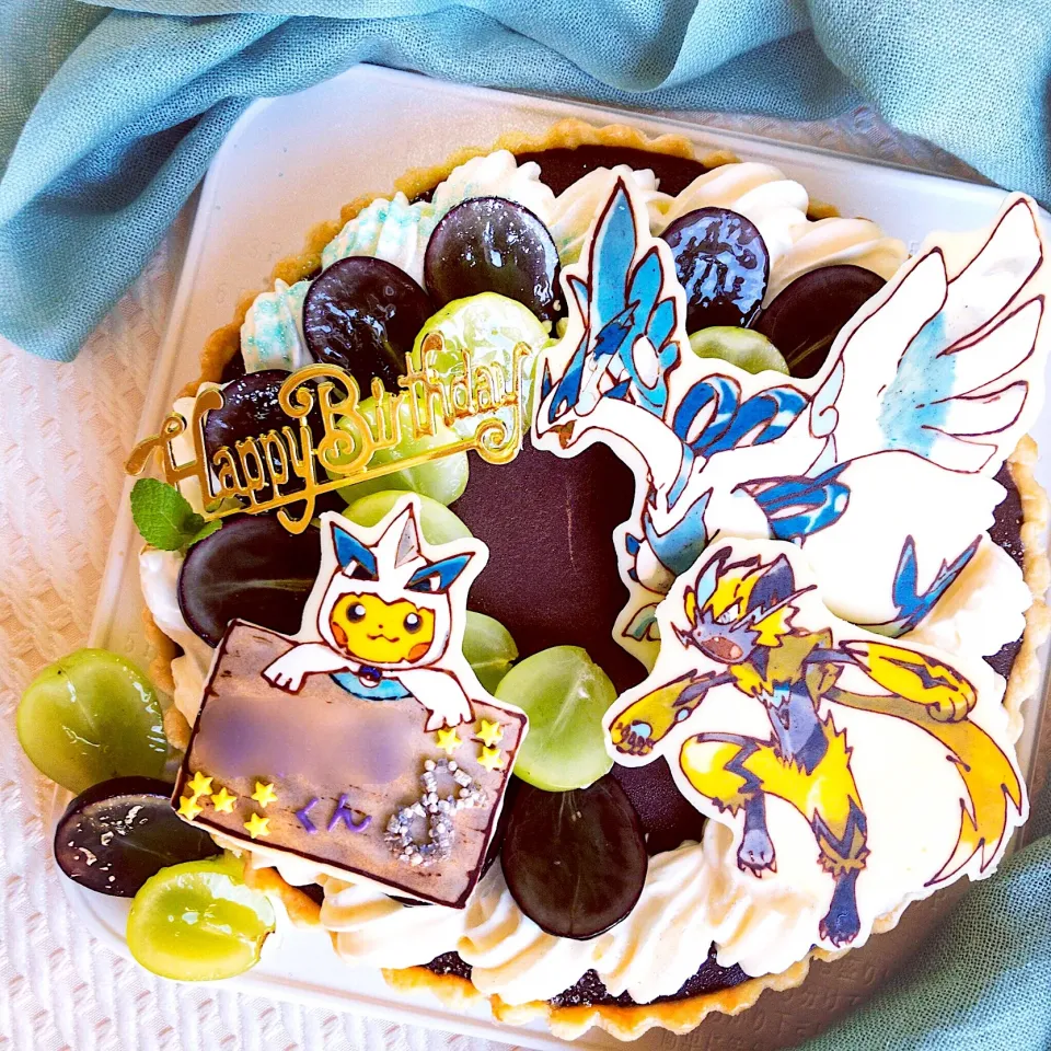 Snapdishの料理写真:バースデー 
生チョコタルト 
   ✖︎ ポケモン ゼラオラ & ルギア|hari-co ＊ はりこさん