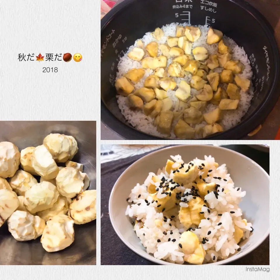 Snapdishの料理写真:めっちゃ大変😂栗🌰ご飯🍚|アライさんさん