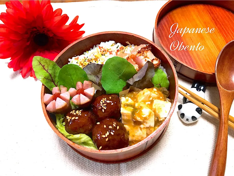 女子高生お弁当 #女子高生お弁当 #チャーシュー入り肉団子#麻婆豆腐#焼き明太子#ウィンナー #お弁当記録|なおみさん