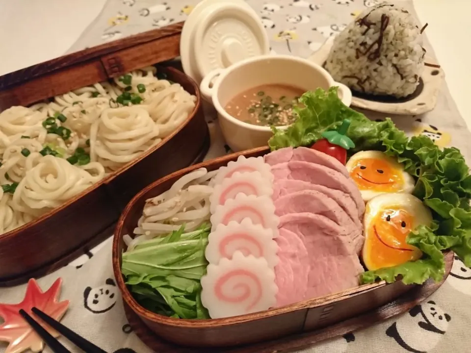 Snapdishの料理写真:ローストポークでつけ麺弁当☆*。|glutton_maaさん