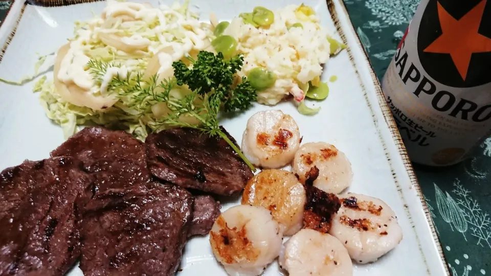 お肉&ホタテ 焼きました🎵|ちかっちさん