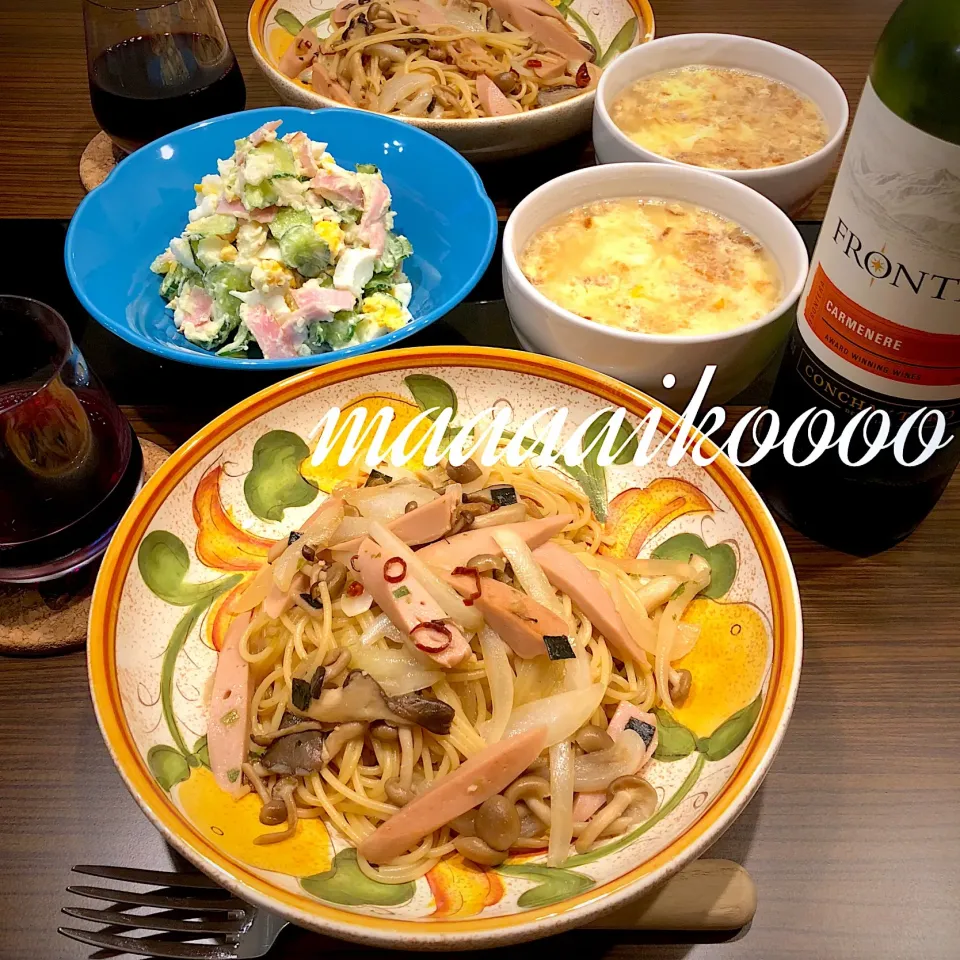 魚肉ソーセージときのこの和風ペペロンチーノ🍷|マイコさん