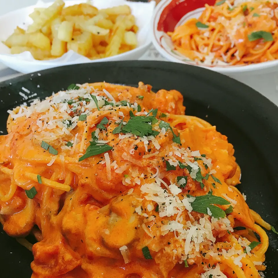 #トマトクリームパスタ  #パスタランチ  #グルテンフリーパスタ|momo31omomさん