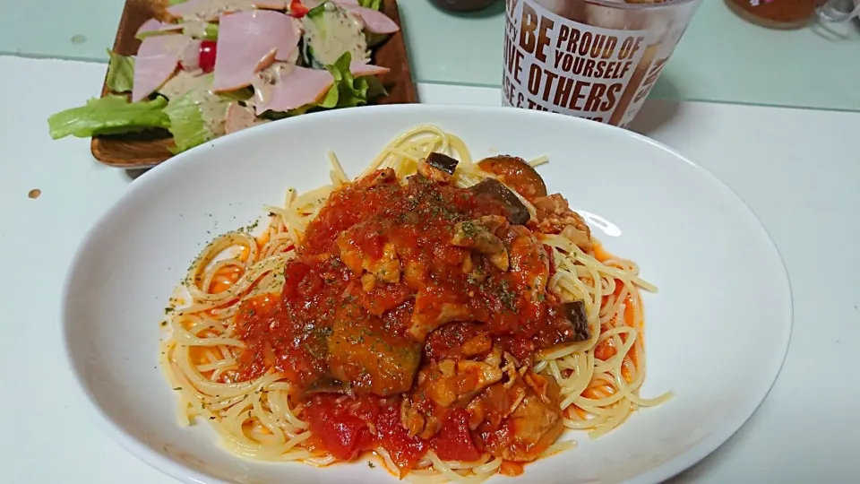 チキンと茄子のトマトソーススパゲッティ|mky710801さん