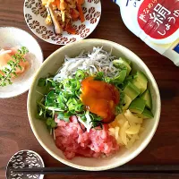 Snapdishの料理写真:絹醤油+みりん+卵黄で濃厚ネギトロ丼|すいかみどりさん