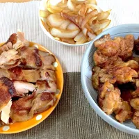 揚げ焼き唐揚げ、わさびの鳥ももソテー&玉ねぎ|あさん