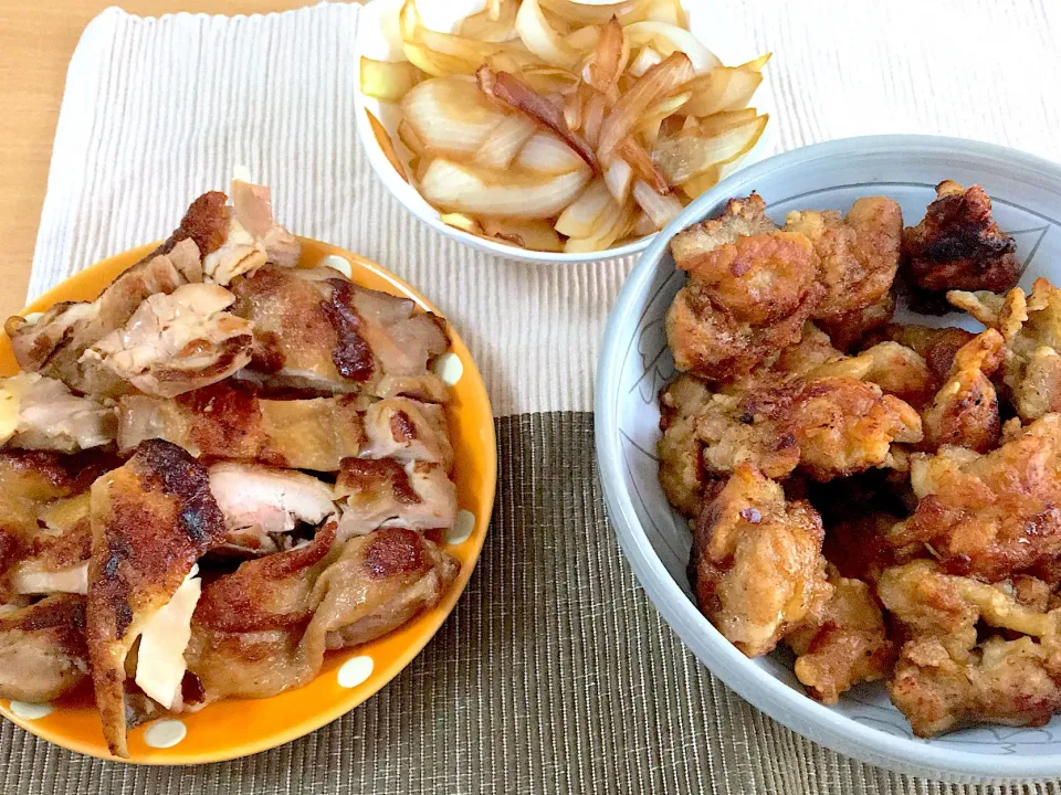 揚げ焼き唐揚げ、わさびの鳥ももソテー&玉ねぎ|あさん