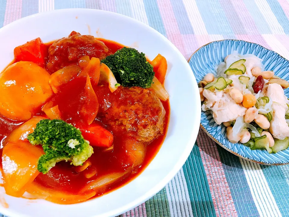 🍀煮込みハンバーグ
🍀鶏肉と 豆マリネ|🍀ミィーナ🍀さん