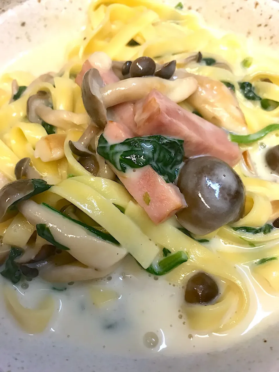 フェットチーネのクリームパスタ#生パスタの様なめん#もちもちパスタ|ぽにたまさん