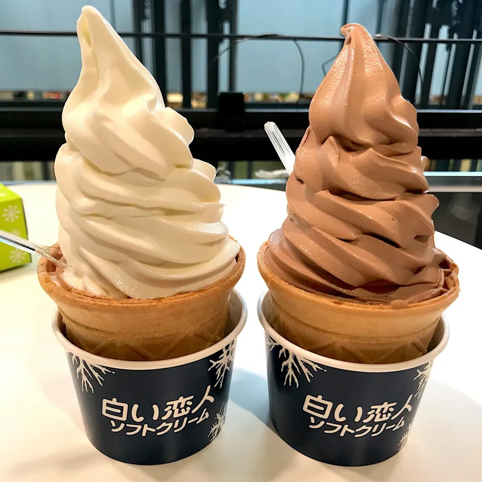 Snapdishの料理写真:白い恋人ソフトクリーム🍦✨
ホワイト&ブラック🐄🍫|Chirico❤️さん