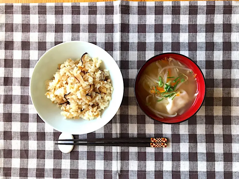 松茸ごはん、水餃子のスープ|sayaさん