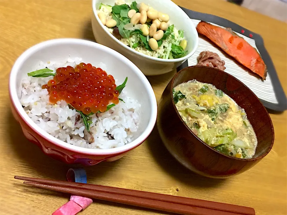 Snapdishの料理写真:秋の味覚♪いくらと鮭で夜ご飯☆|あやさん