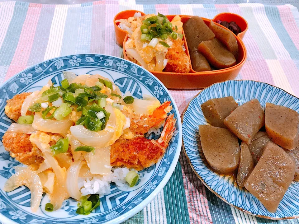 🍀エビフライ丼
🍀ピリ辛こんにゃく
🍀ロング勤務の娘用 ご飯|🍀ミィーナ🍀さん