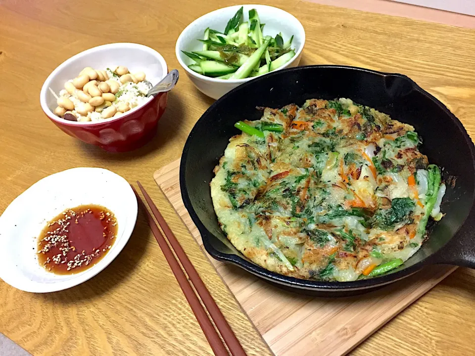 春菊のチヂミとおからサラダ&めかぶサラダ|あやさん