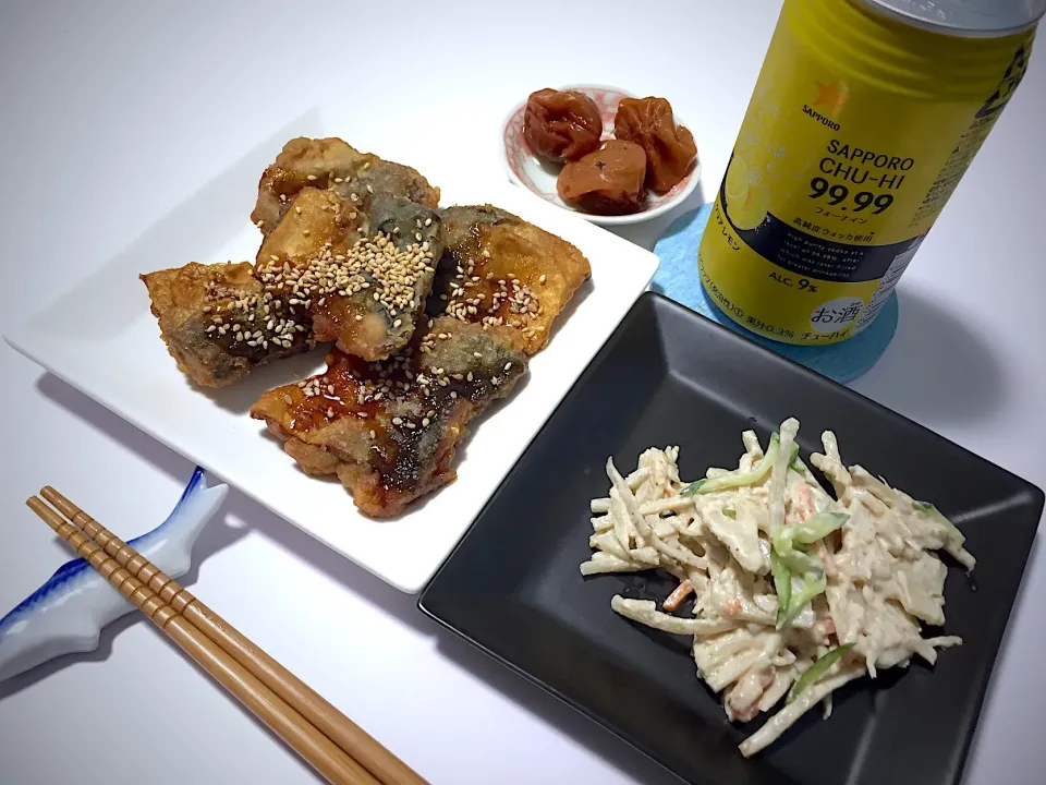 今宵は、鯖の竜田揚げ甘辛煮とか🐟
#鯖の竜田揚げ甘辛煮
#金胡麻ゴボウサラダ
#はちみつ梅|Kojiさん