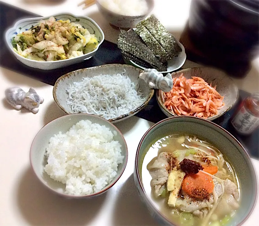 釜揚げ直送 しらすと 桜えび
豚汁に土鍋ご飯で晩御飯|Takeshi  Nagakiさん