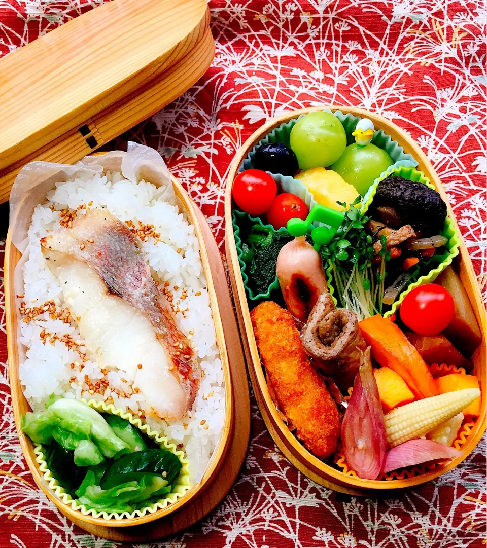 #お父さん弁当  #お弁当  #お弁当じまん   #和食弁当  #ヘルシー弁当  #野菜たっぷり   #曲げわっぱ弁当  #赤魚の粕漬け焼き  #シャインマスカット  #秋の味覚  #秋の美味しいもの集まれ|Blueberry🫐さん