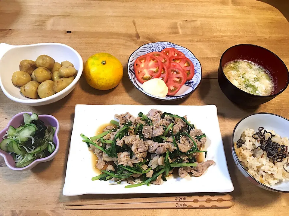 大根菜と豚肉炒め定食♪|かおちゃんさん