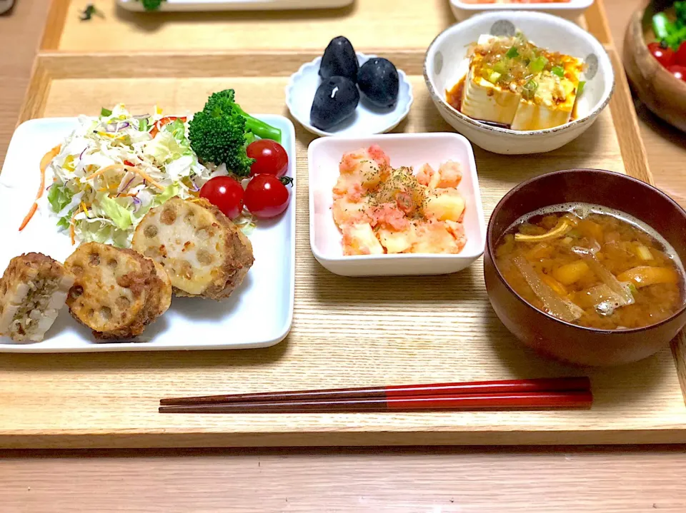 レンコンのはさみ揚げ定食|ともさん