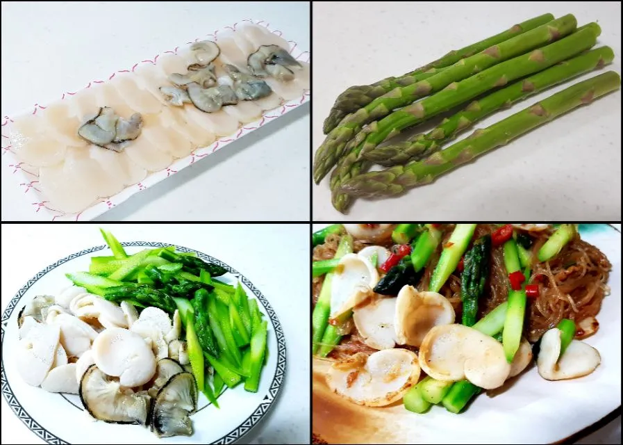 stir-fried noodles with scallops and asparagus|steven z.y.さん