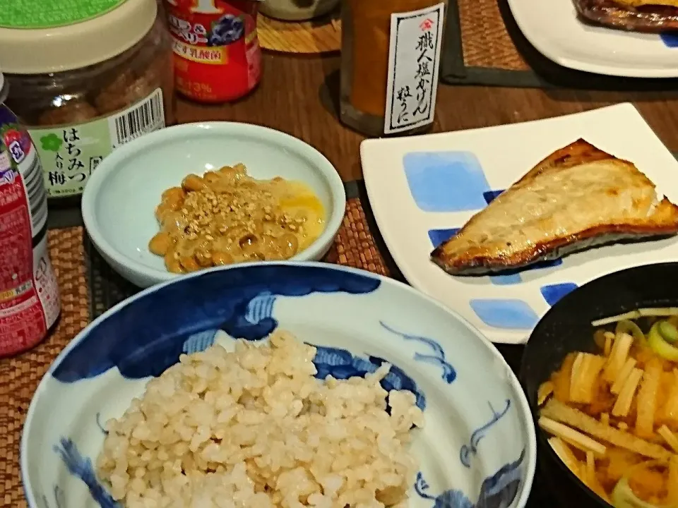 納豆&鯖塩焼き&えのきの味噌汁|まぐろさん