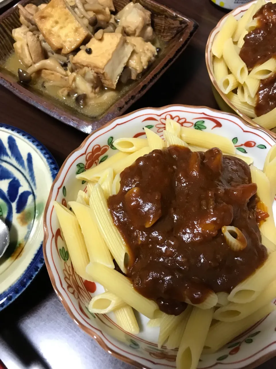 10月18日晩ご飯。パスタ。とりももと厚揚げ煮。|あやさん