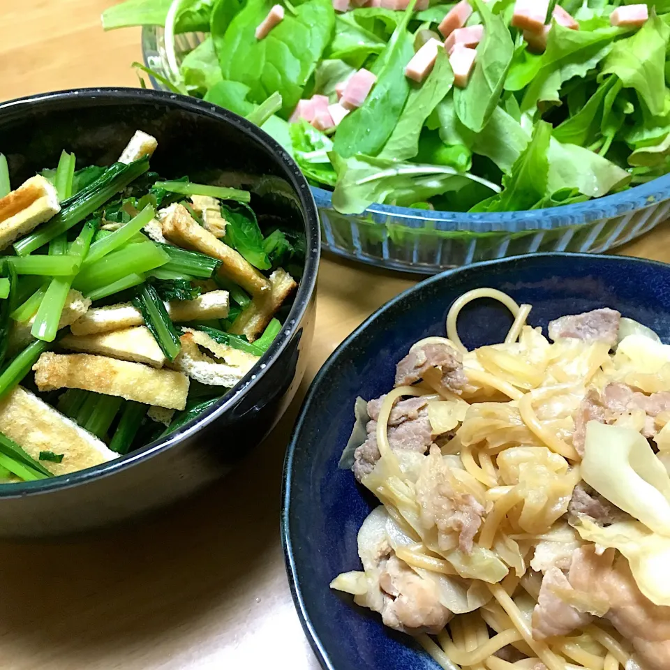 グリーンな昨日の夕食 #小松菜と焼き油揚げのしょうが醤油和え #ベビーリーフのサラダ 2018.10.18|Yu Yu mamaさん