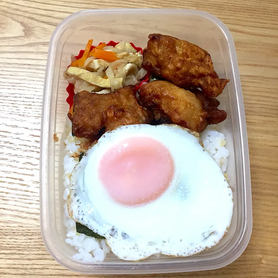 木曜日の旦那さんのお弁当☺︎ #お弁当記録  #のっけ弁当  #からあげ  #きりぼし大根|むさけんさん