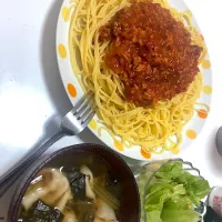 ミートスパゲティと餃子スープ|えなちさん