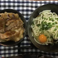 Snapdishの料理写真:生姜焼き丼とぶっかけうどん #生姜焼き丼  #ぶっかけうどん|中島誠晴さん