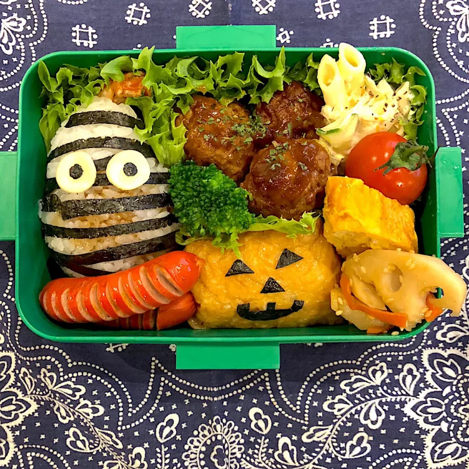 #お弁当#ハロウィン弁当#キャラ弁#天むす #いなり寿司#ミートボール#常備菜|natsu727さん