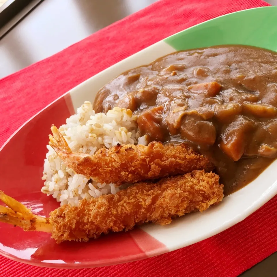 Snapdishの料理写真:もちむぎ米＋カレー🍛|ビーグルさん