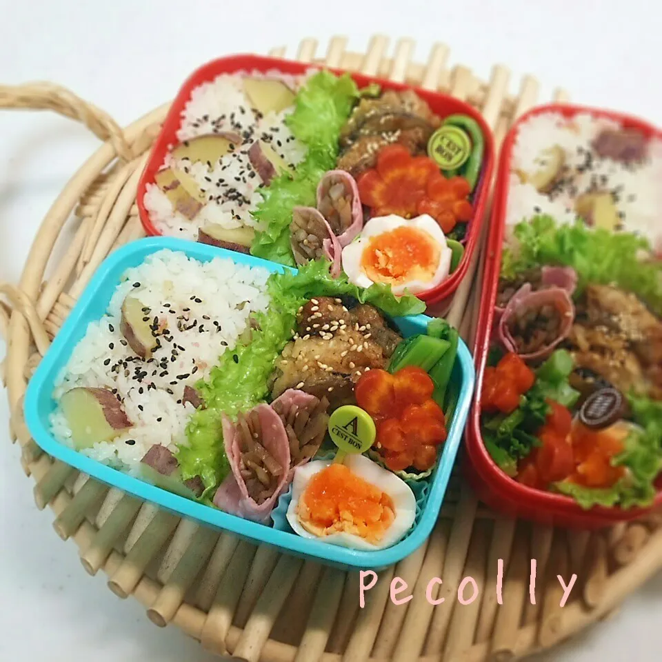 今日のお弁当～おいもごはん＆ナスのハサミ揚げ焼肉だれ味|kanakoさん