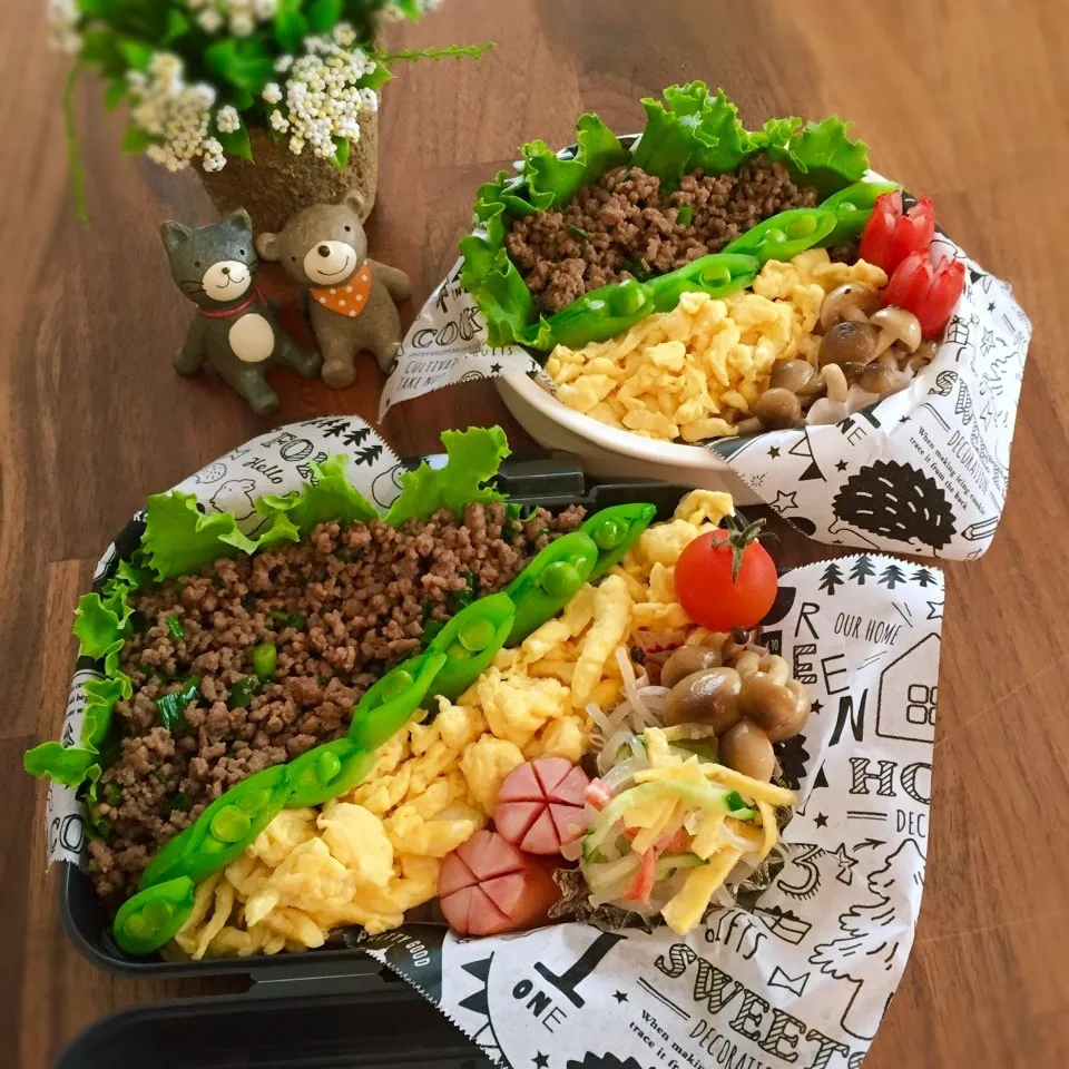 スナップエンドー飾りでそほろ丼弁当|rinrinさん