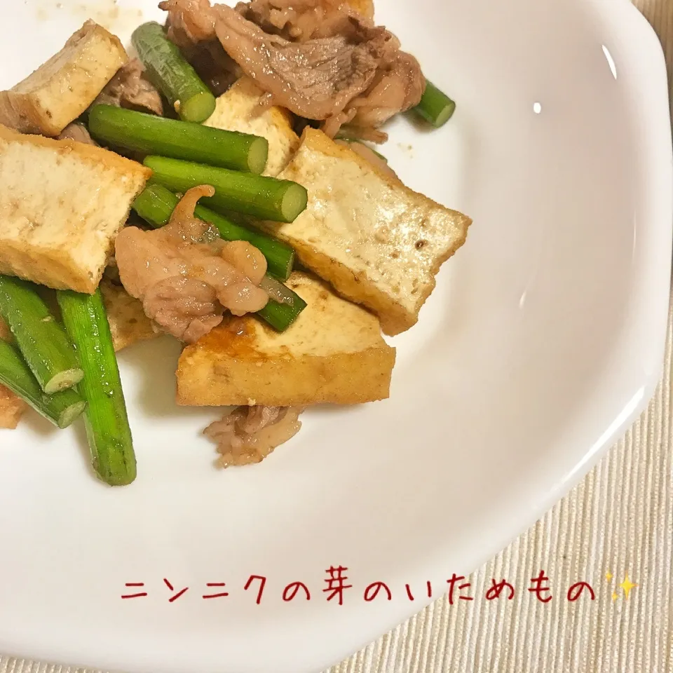 調味料は1つだけ♪ ニンニクの芽、牛コマ、厚揚げの炒め物☆|やにゃさん