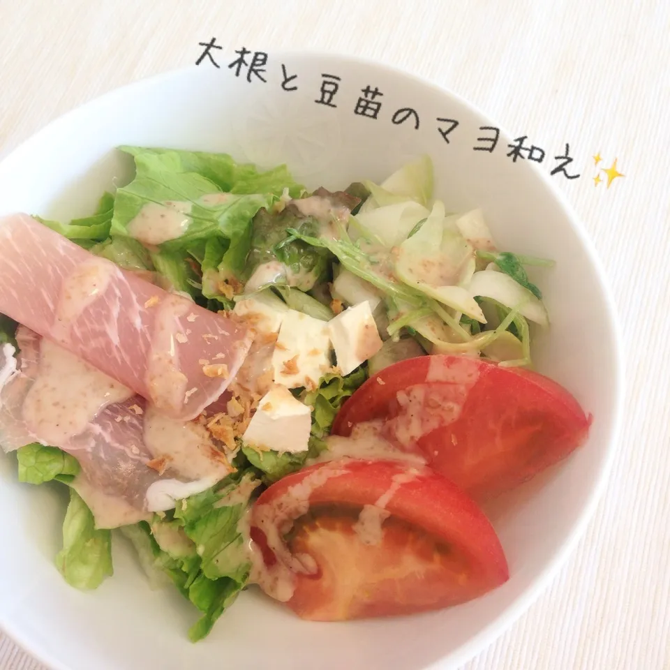 Snapdishの料理写真:りょかまま♡さんの、豆苗と大根のマヨサラダ☆|やにゃさん