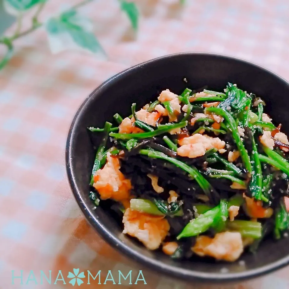 Snapdishの料理写真:アスパラとほうれん草♡塩昆布明太玉子炒め|花ママさん