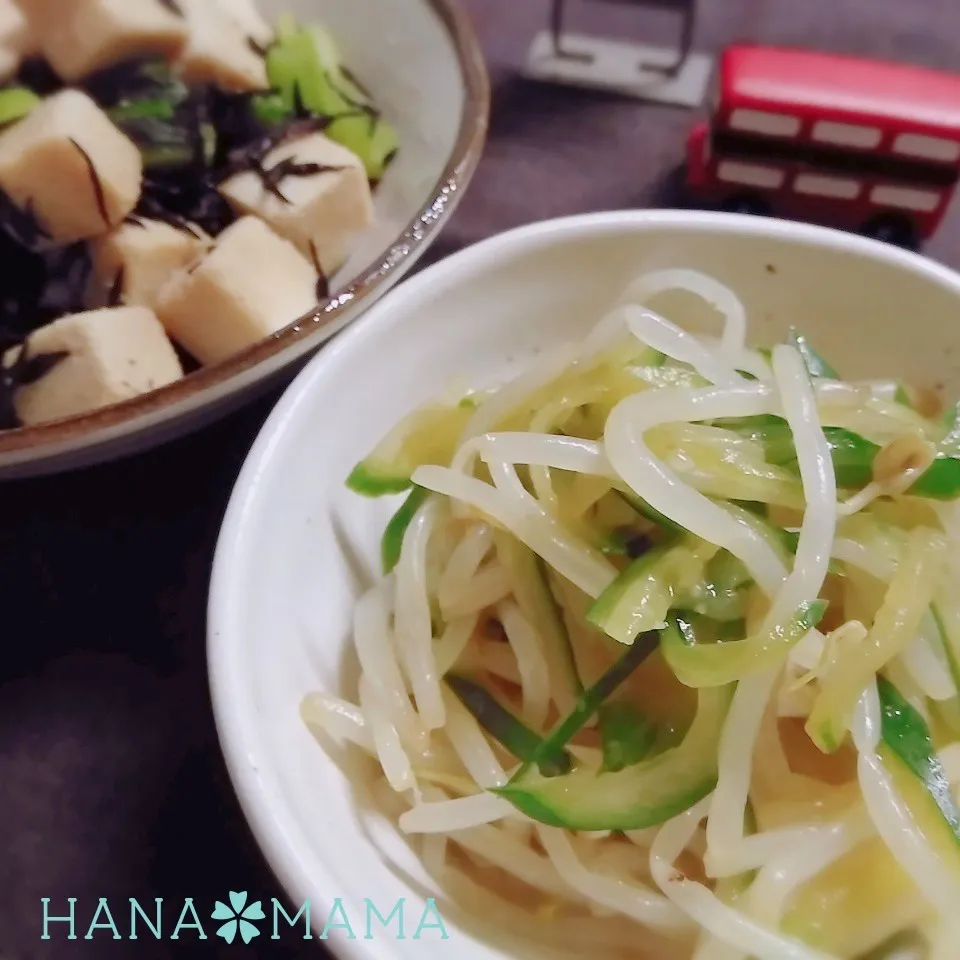 絶品スープの残りで♡もやしときゅうりの和え物と高野豆腐…|花ママさん