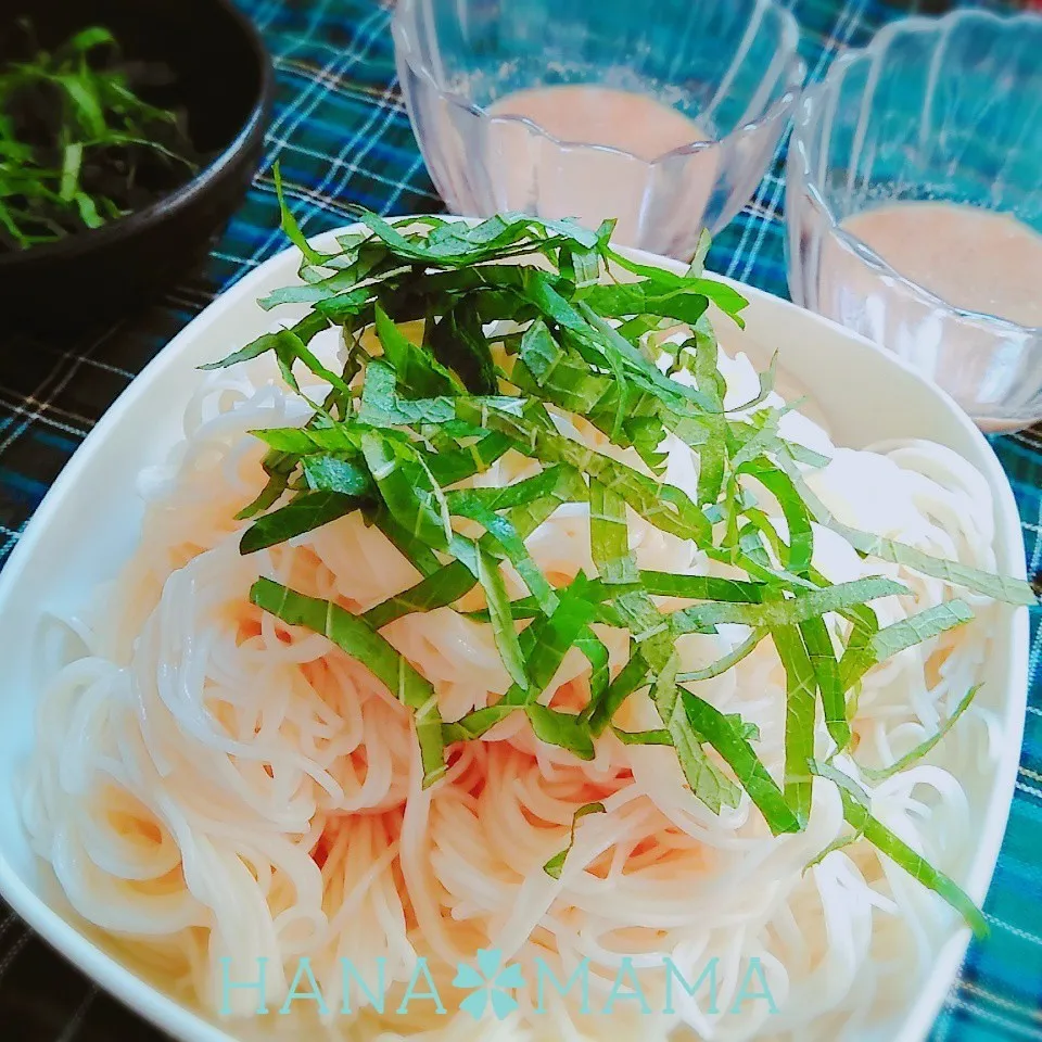 大葉たっぷり♡万能つゆでごま豆乳ダレ素麺|花ママさん