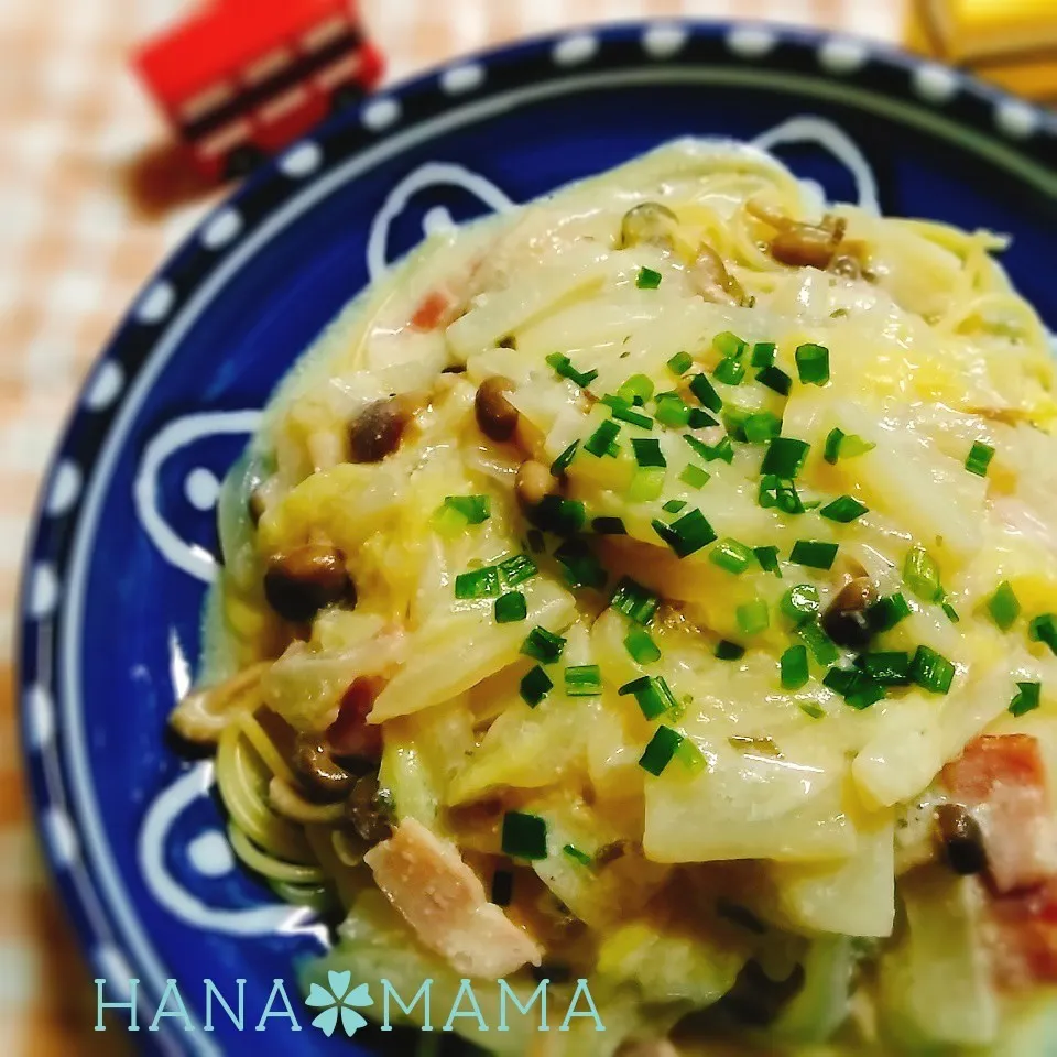 Snapdishの料理写真:塩昆布とベーコン♡豆乳クリームパスタ|花ママさん