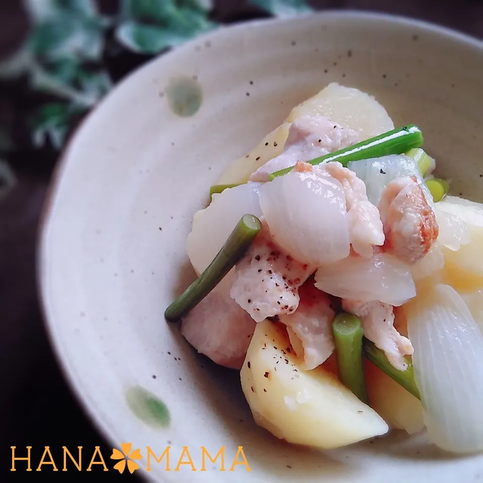 Snapdishの料理写真:にんにくの芽が旨々♡鶏塩肉じゃが|花ママさん