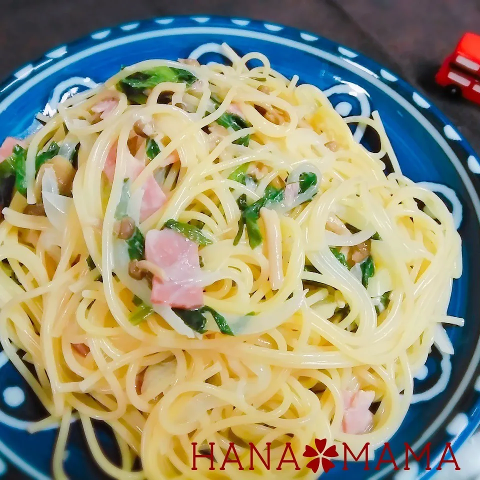 ベーコンとニラ♡チーズ豆乳パスタ|花ママさん