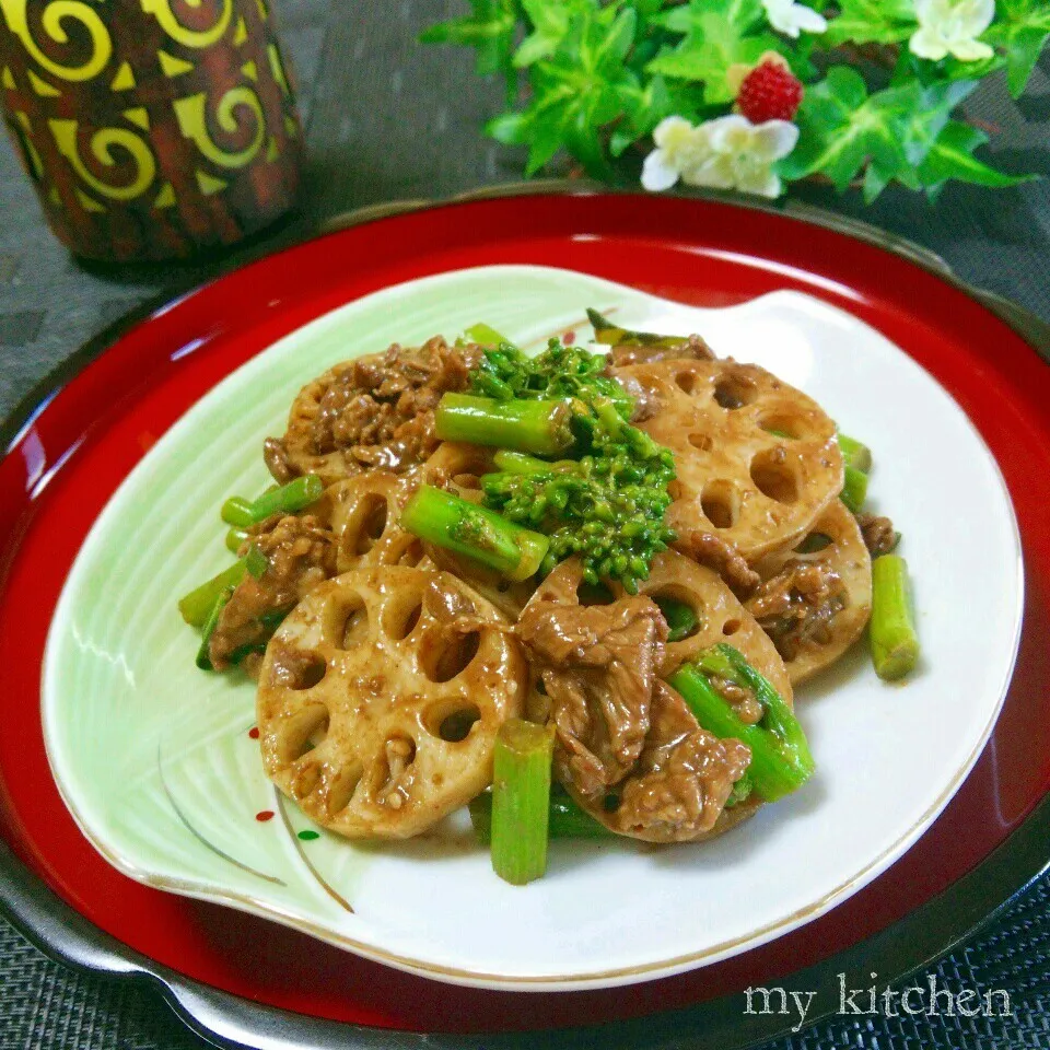 牛肉とれんこん、菜の花のバルサミコ炒め♪|Kaorinboさん