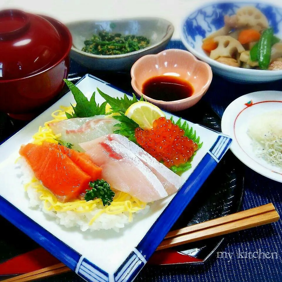 海鮮ちらしでお夕飯＊昨年の今日のペコリから献立のヒント♪|Kaorinboさん