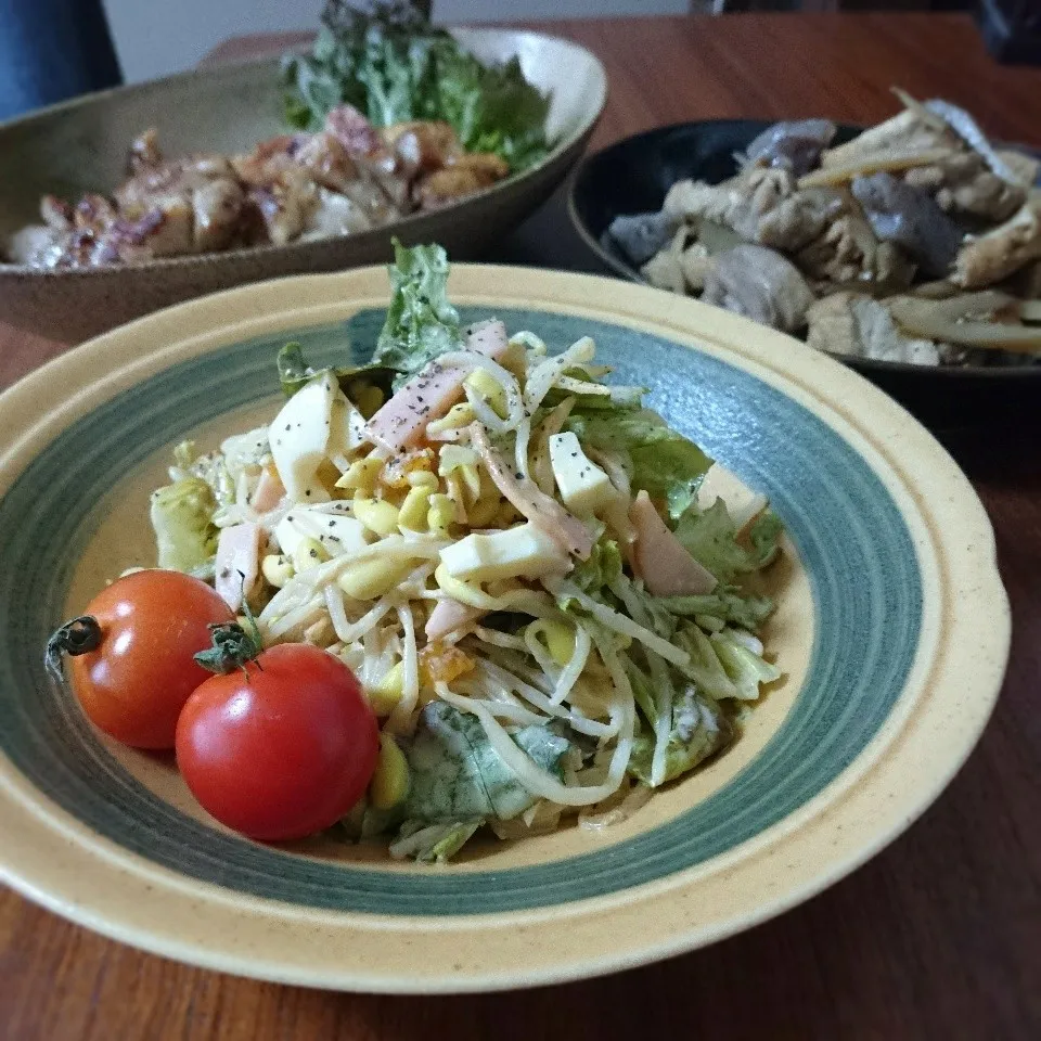 豆もやしとハムのオイマヨ卵サラダ|まりおさん