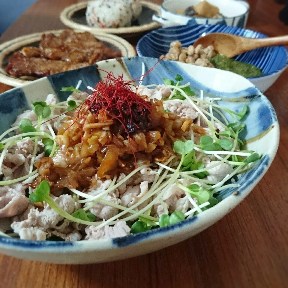 にんにくネギ黒酢ダレ豚 冷バージョン|まりおさん